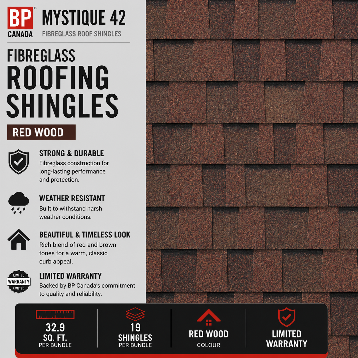 BP Mystique 42 32.9 sq. ft. 19/Pack Red Wood Fibreglass Roofing Shingles