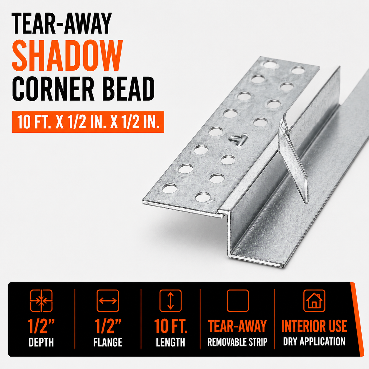 0.5 in x 0.5 in x 10 ft Tear-Away Shadow Corner Bead