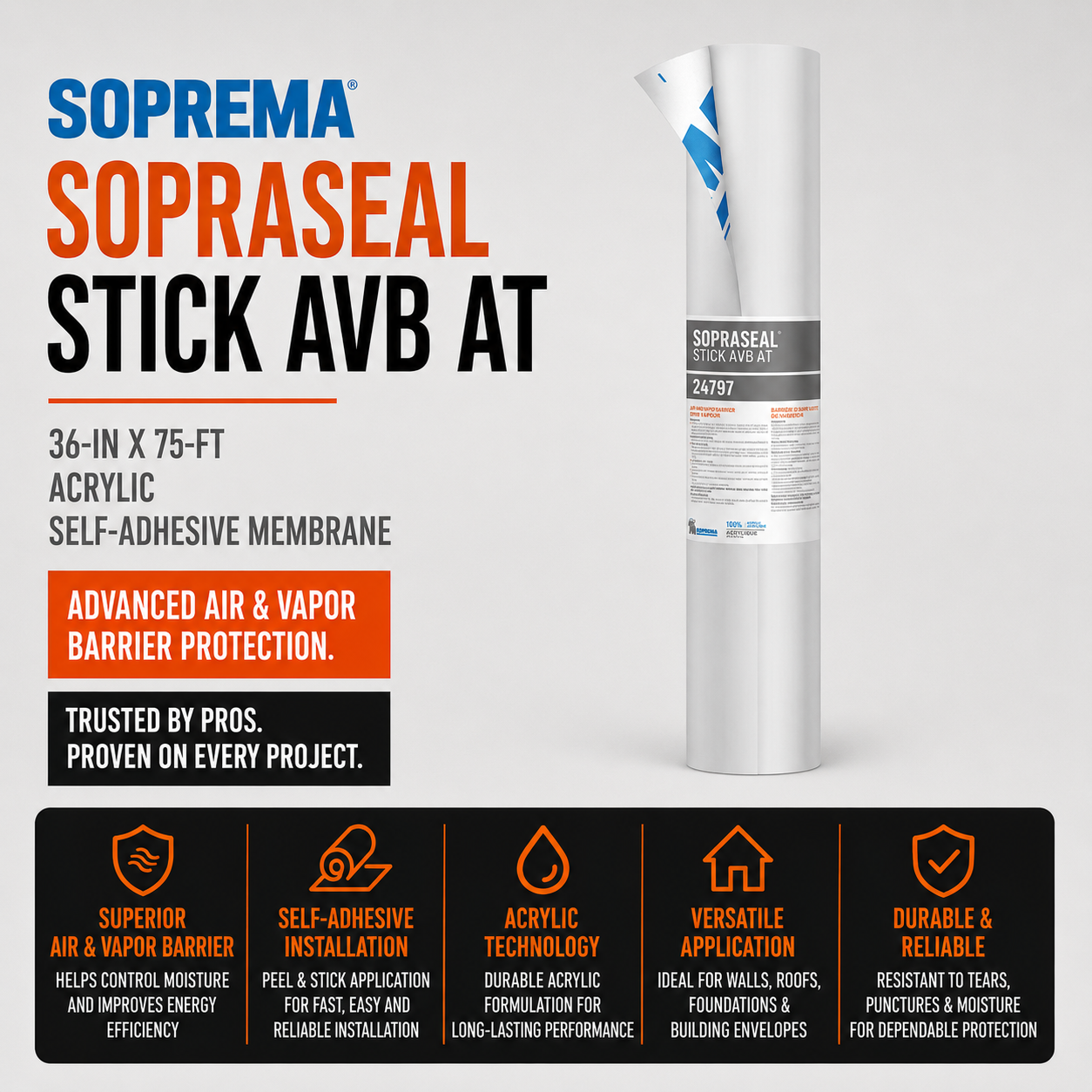 SOPREMA SOPRASEAL STICK AVB AT 36-in x 75-ft Acrylic Self-Adhesive Membrane