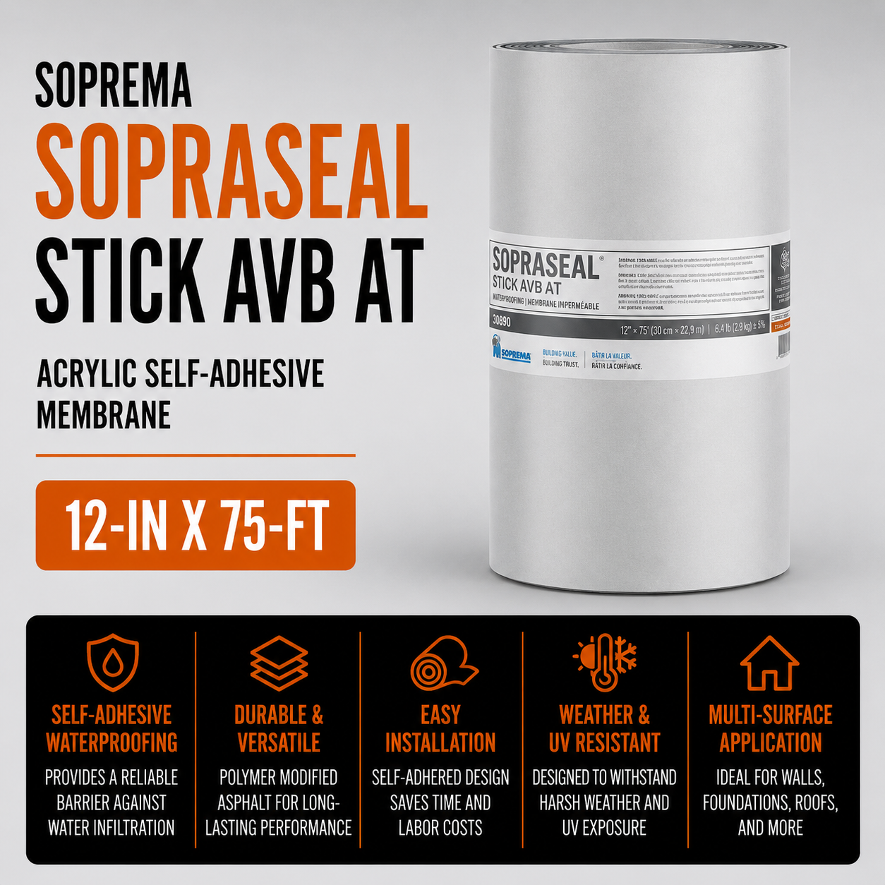 SOPREMA SOPRASEAL STICK AVB AT 12-in x 75-ft Acrylic Self-Adhesive Membrane