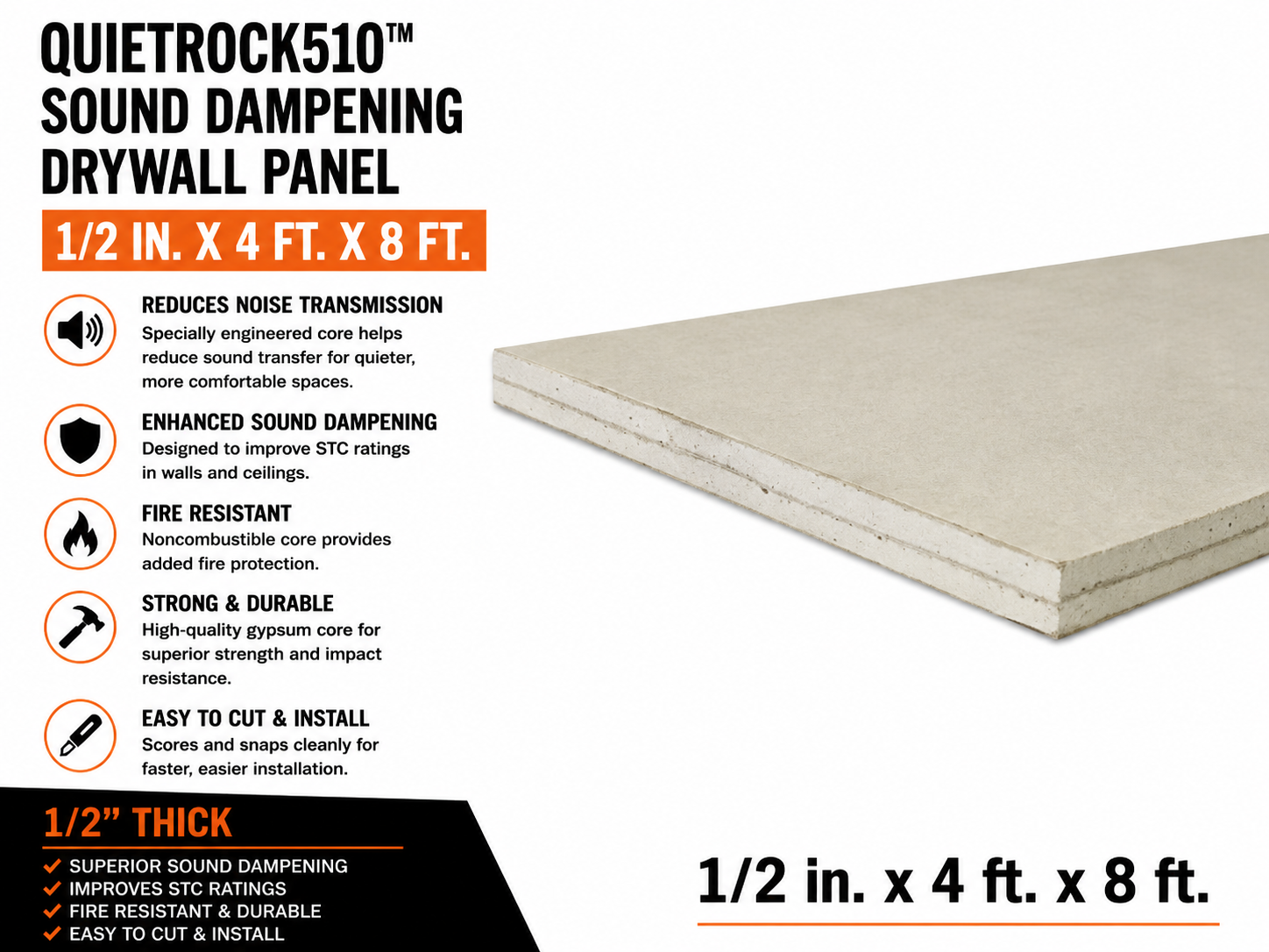 1:2-in. x 4 ft. x 8 ft. QuietRock510 Drywall Panel
