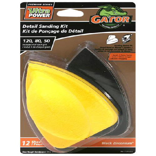 Gator Ultra Power Multi-Grade Black Zirconium Abrasive Hook and Loop Detail Sanding Kit 12/Sheets