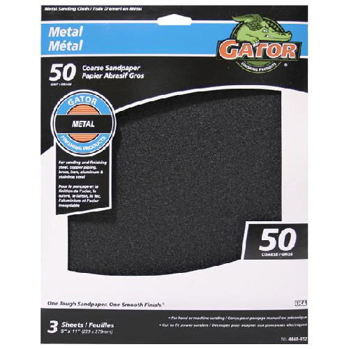 Gator Metal Finishing Sandpaper Sheets - 9-in W x 11-in L - 50 Grit - 3 Per Pack