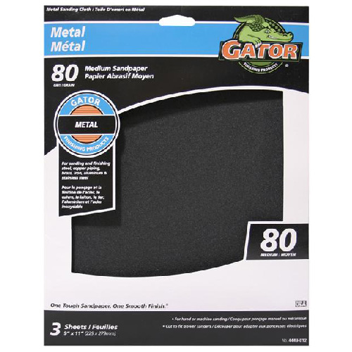 Gator Metal Finishing Sandpaper Sheets - 9-in W x 11-in L - 80 Grit - 3 Per Pack
