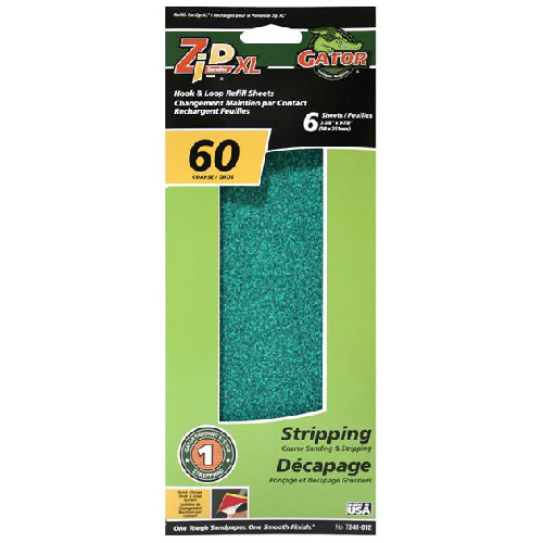 Gator ZipXL Hook and Loop Stripping Sandpaper Sheet - 3 7/8-in W x 9 7/8-in L - 60 Grit - Aluminum Oxide - 6 Per Pack