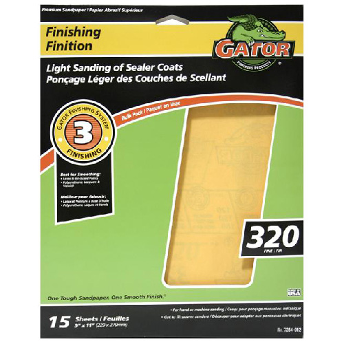 Gator Premium Finishing Sandpaper - 9-in W x 11-in L - 320 Grit - Aluminum Oxide Abrasive - 15 Per Pack