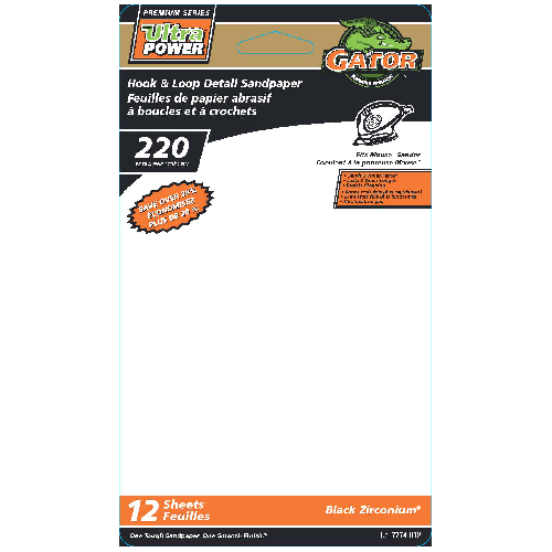 Gator Ultra Power 220-Grit Hook and Loop Oscillating Black Zirconium Abrasive Sandpaper 12/Pk