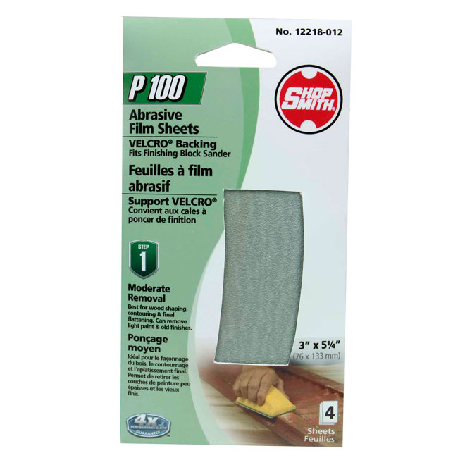 ShopSmith Abrasive Film Sheets with Velcro Backing - 3 1/2-in W x 5 1/4-in L - P100 Grit - Zirconium Oxide - 4 Per Pack