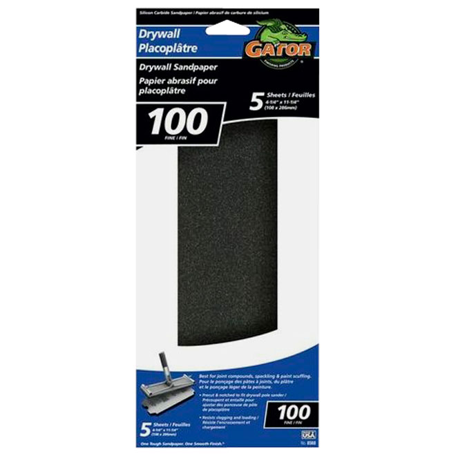 Gator Drywall Sanding Sheets - 4 1/4-in W x 11 1/4-in L - 100 Grit - Silicon Carbide - 5 Per Pack