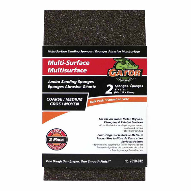 Gator Jumbo Sanding Sponges - Coarse and Medium - Commercial - 2-Pack - 5-in H x 1-in L x 3-in W