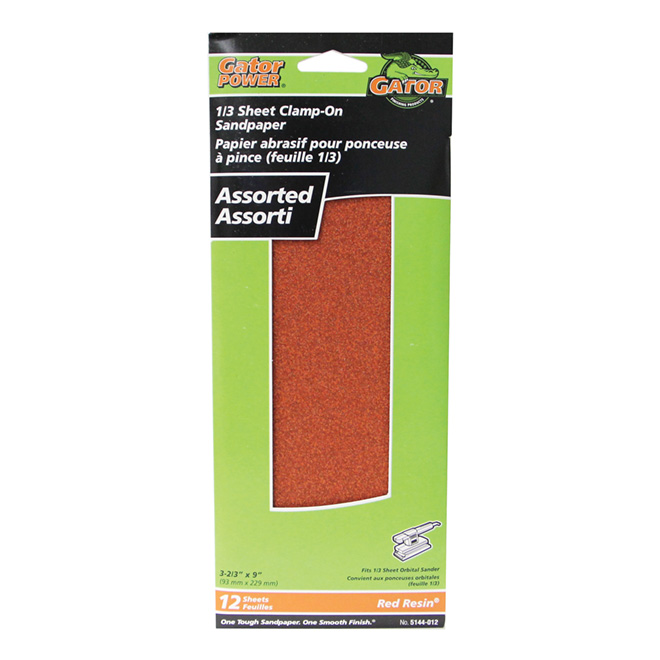 Gator Gatorpower 3 2/3-in W x 9-in L Clamp-On Multi-Grade Aluminum Oxide Sandpaper Sheets 12/Pk