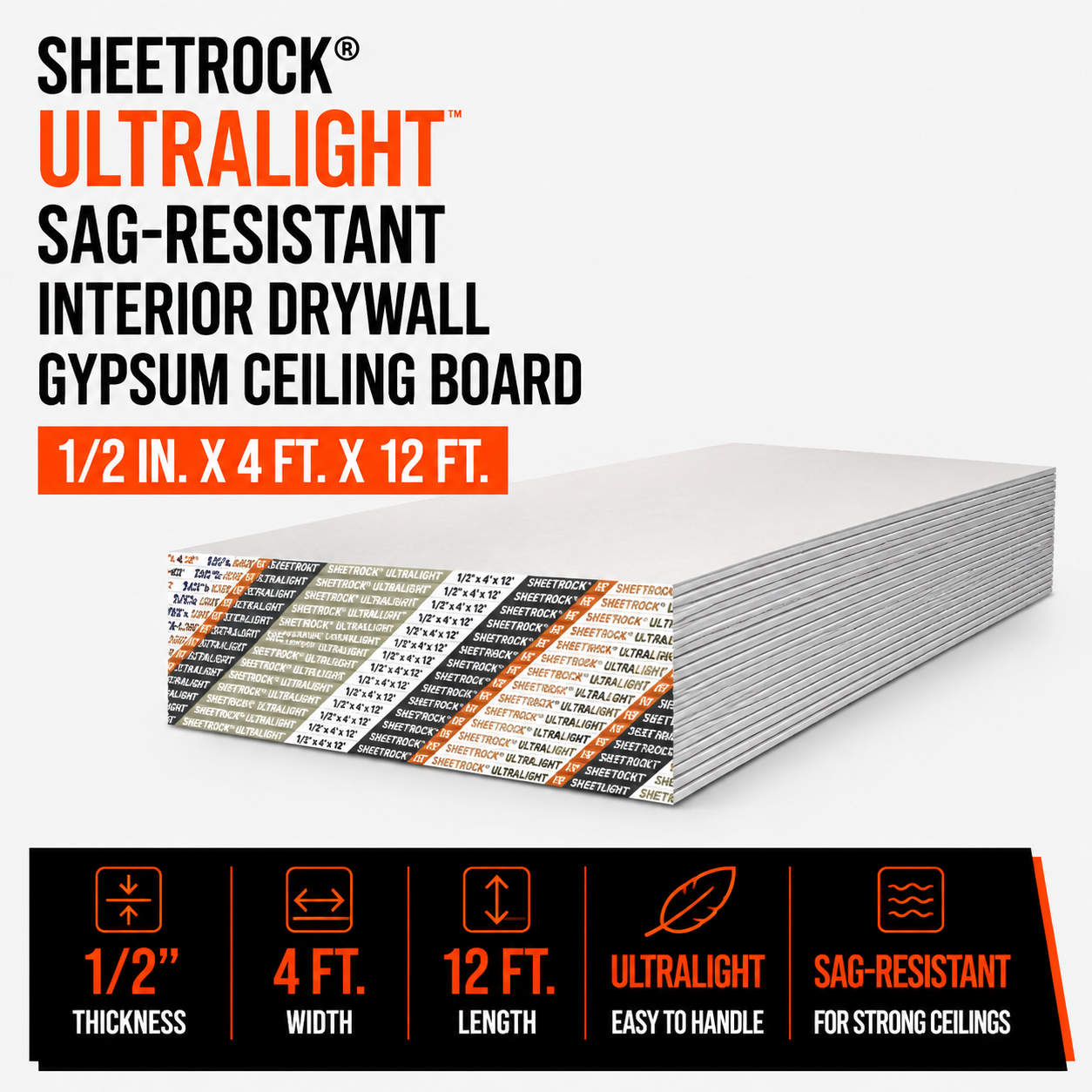 1-2 in x 4 ft x 12 ft Sheetrock Ultralight Sag-Resistant Interior Drywall Gypsum Ceiling Board