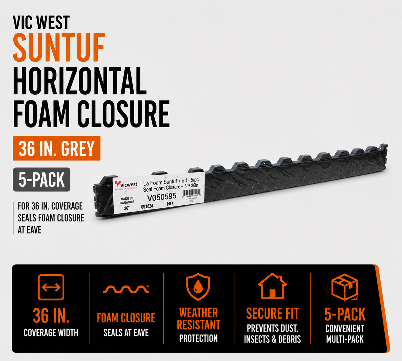 Vic West Suntuf 5-Pack 36-in Grey Horizontal Foam Closure