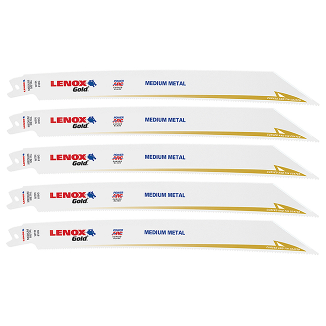 Lenox Reciprocating Saw Blades - Gold - Bi-Metal - 18 TPI - 8-in x 3/4-in - Medium Metal - 5 Per Pack
