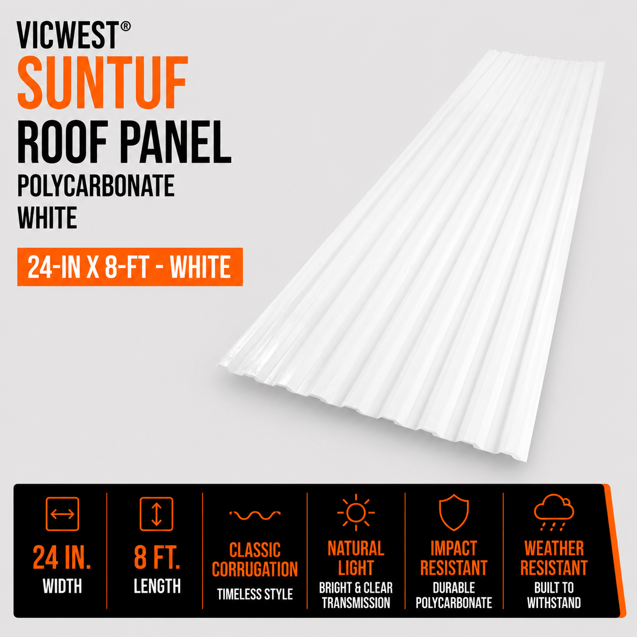 Vicwest Suntuf Roof Panel - 24-in x 8-ft - Polycarbonate - White