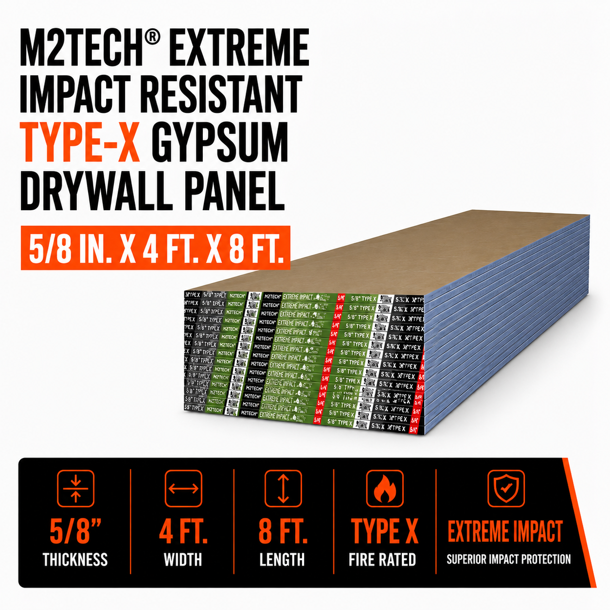 5/8 in. x 4 ft. x 8 ft. M2Tech® Extreme Impact Resistant Type-X Gypsum Drywall Panel