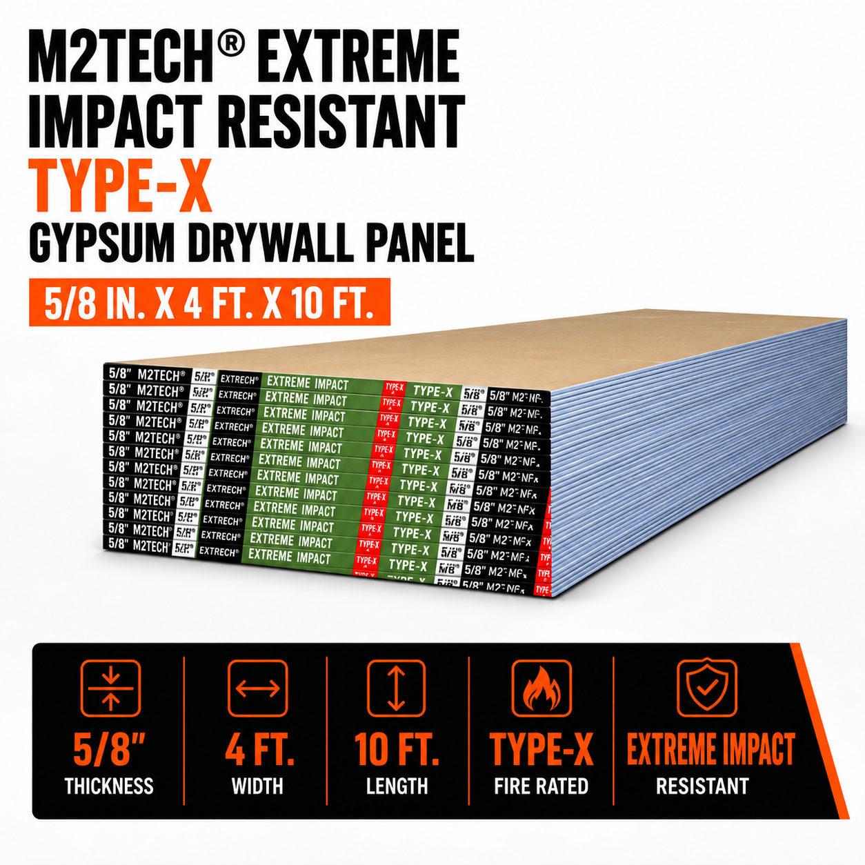 5/8 in. x 4 ft. x 10 ft. M2Tech® Extreme Impact Resistant Type-X Gypsum Drywall Panel