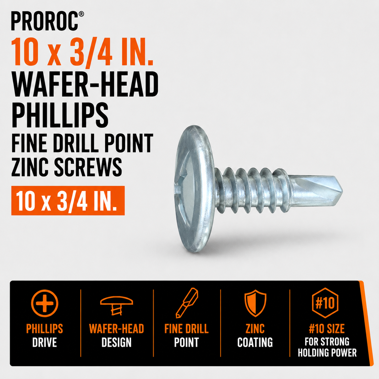 10 x 3-4 in. Wafer-Head Phillips Fine Drill Point Zinc Screws
