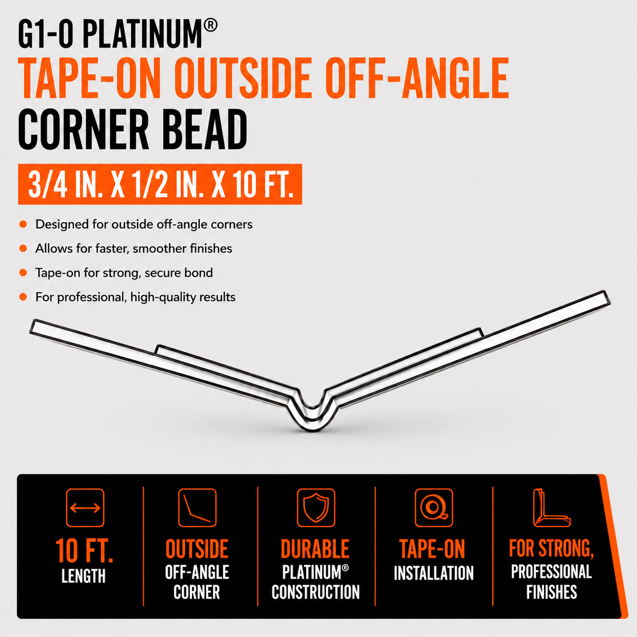 0.75 in x 0.5 in x 10 ft G1-O Platinum Tape-On Outside Off-Angle Corner Bead