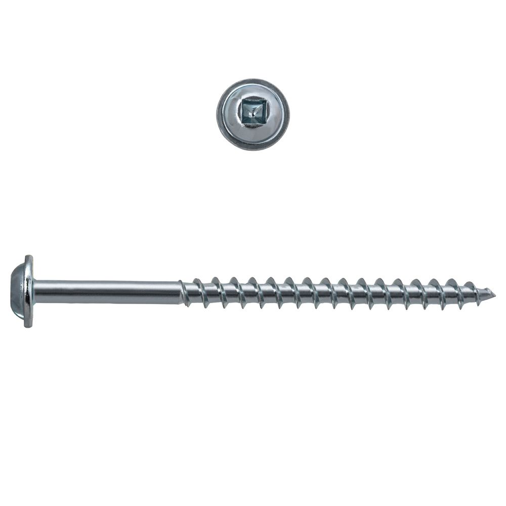 #8 x 2-1/2" Round Washer Head Square Drive Zinc Plated Steel Particle Board Screws - 100/Pack
