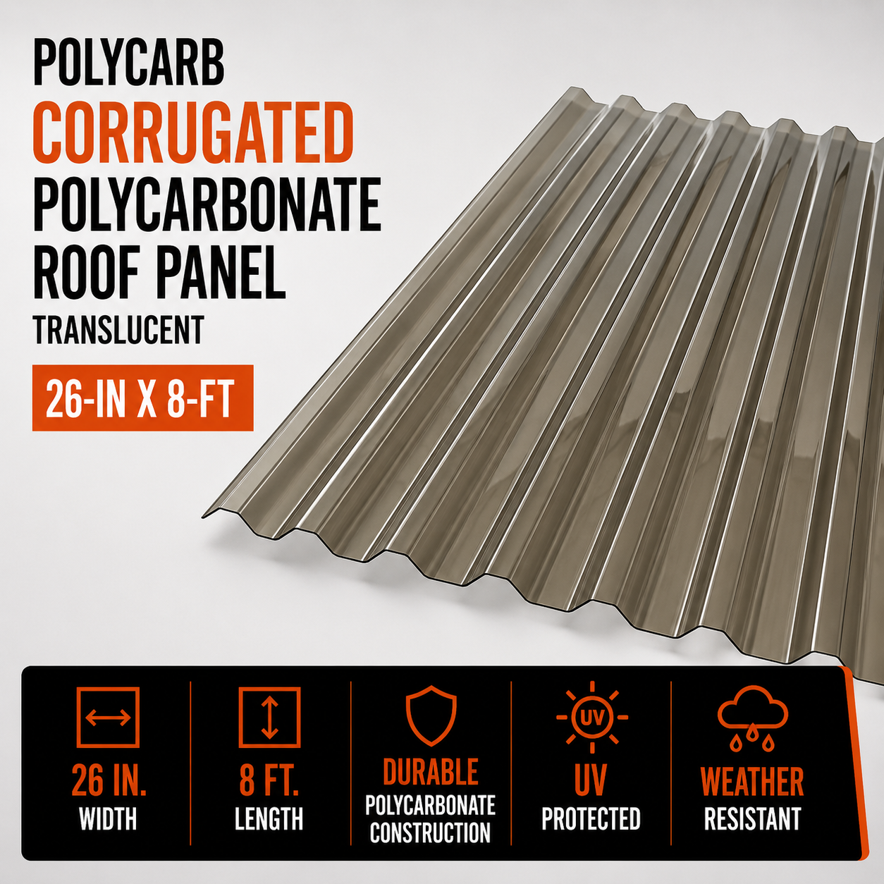 PolyCarb 26-in x 8-ft Translucent Corrugated Polycarbonate Roof Panel