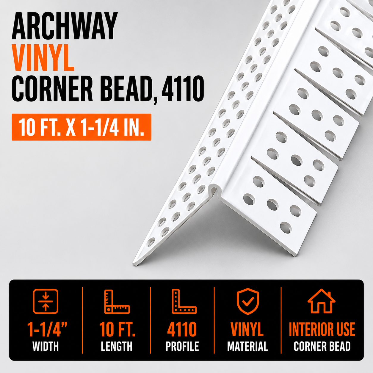 1.25 in x 10 ft Archway Vinyl Corner Bead, 4110