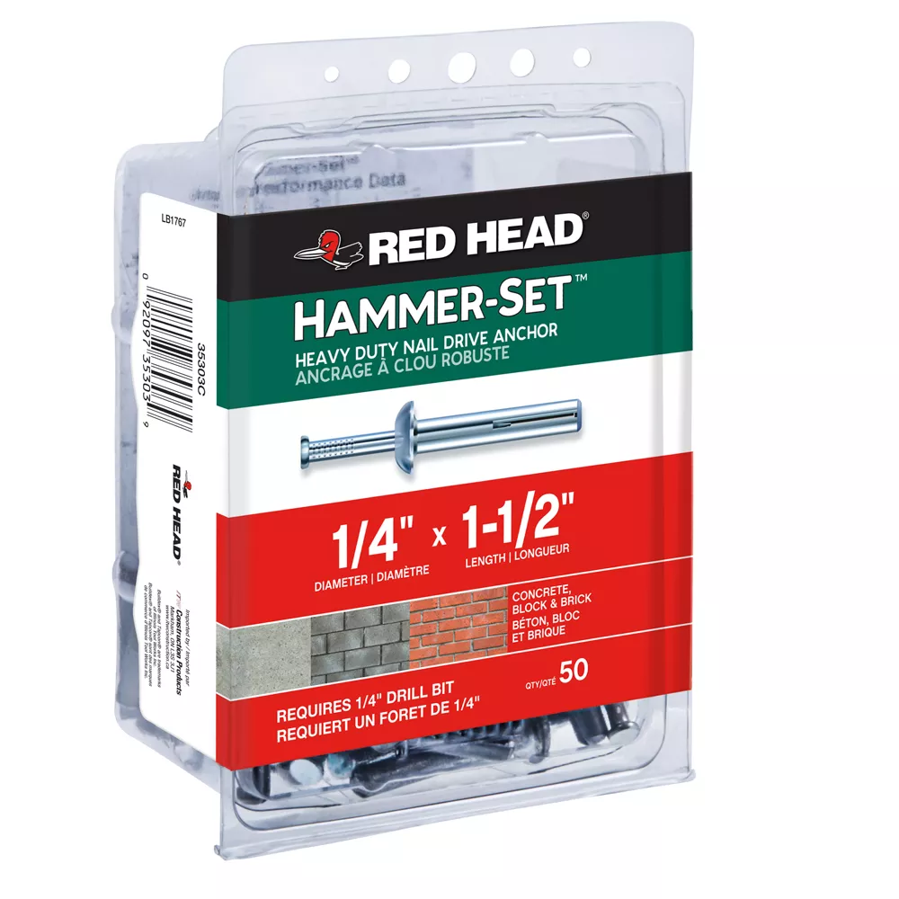 1/4-inch x 1-1/2-inch Hammer-Set Heavy Duty Nail Drive Concrete Anchors - 50 Pack