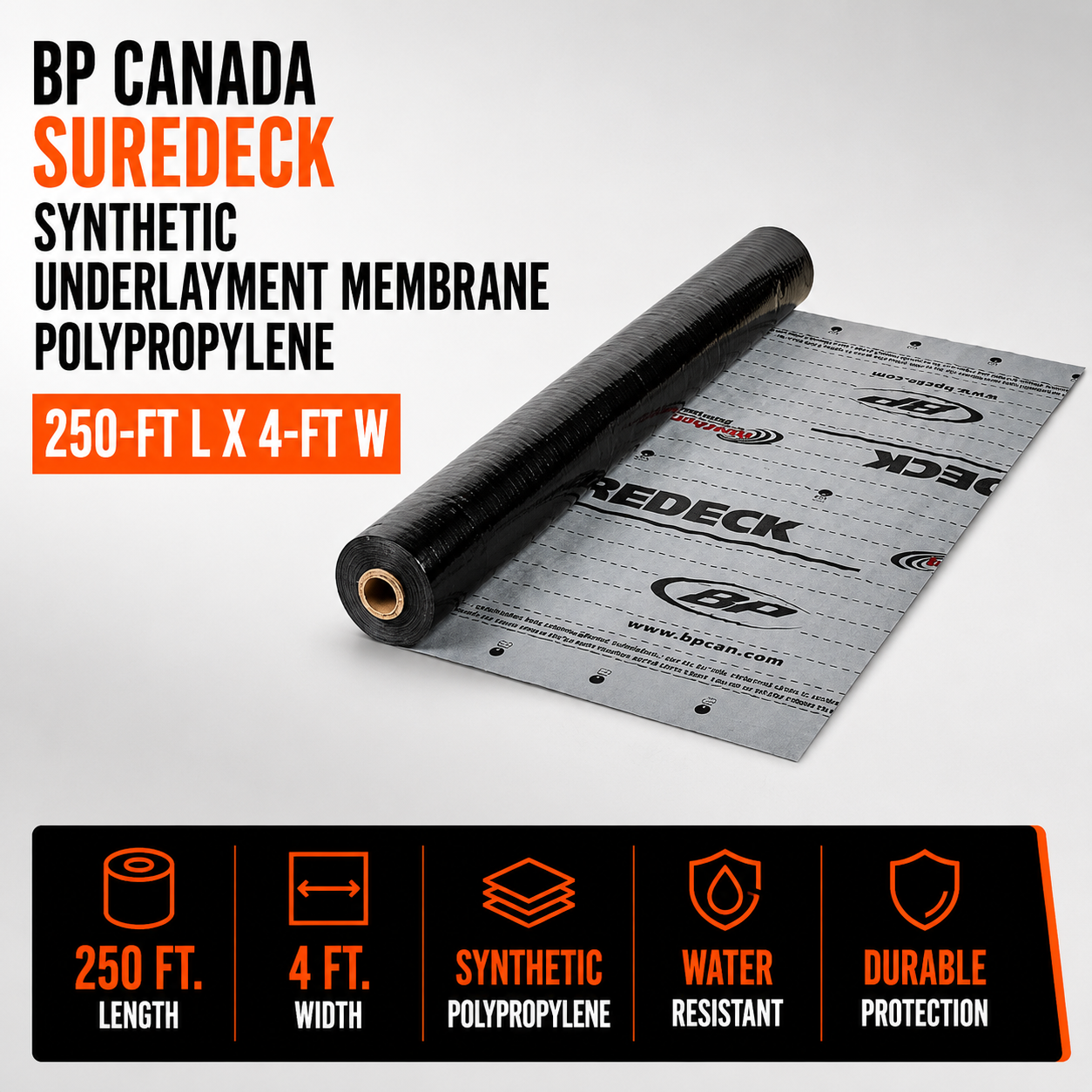 BP Canada Suredeck Synthetic Underlayment Membrane Polypropylene 250-ft L x 4-ft W