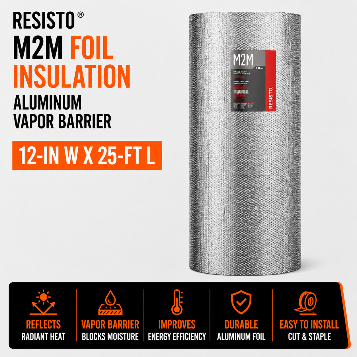 Resisto M2M Foil Insulation - Aluminum - Vapor Barrier - 12-in W x 25-ft L