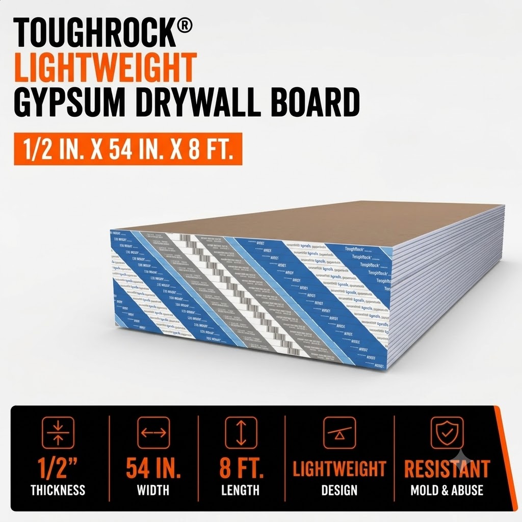 `1-2 in x 54 in x 8 ft ToughRock Lightweight Gypsum Drywall Board`