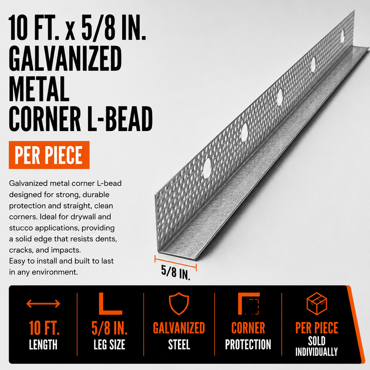 10 ft. x 5/8 in. Galvanized Metal Corner L-Bead (Per Piece)