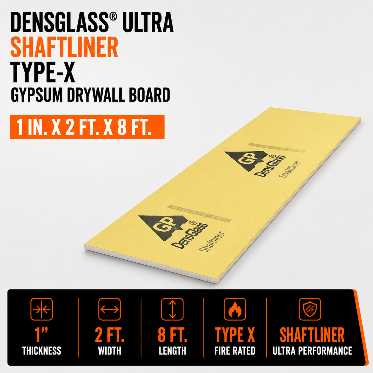 1 in x 2 ft x 8 ft DensGlass Ultra Shaftliner Type-X Gypsum Drywall Board