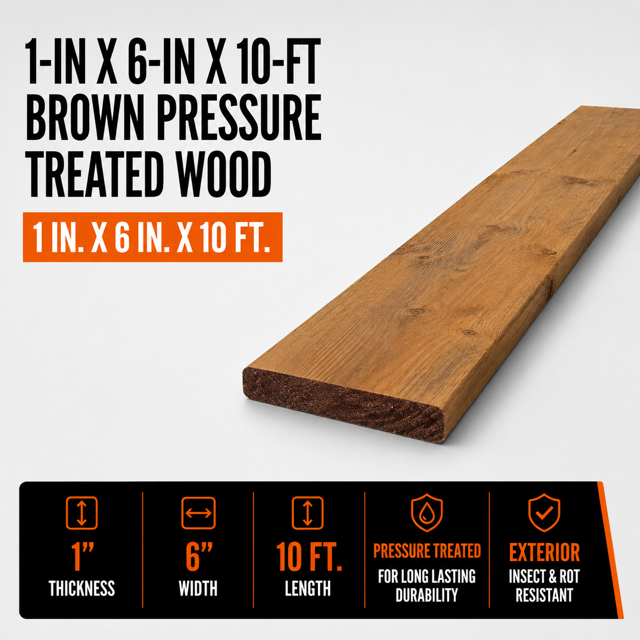1-in x 6-in x 10-ft Brown Pressure Treated Wood