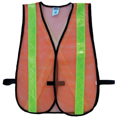 Degil Safety Hi-Visibility Traffic Vest - Bright Yellow Reflective Stripes - Orange Mesh - 25-Pack