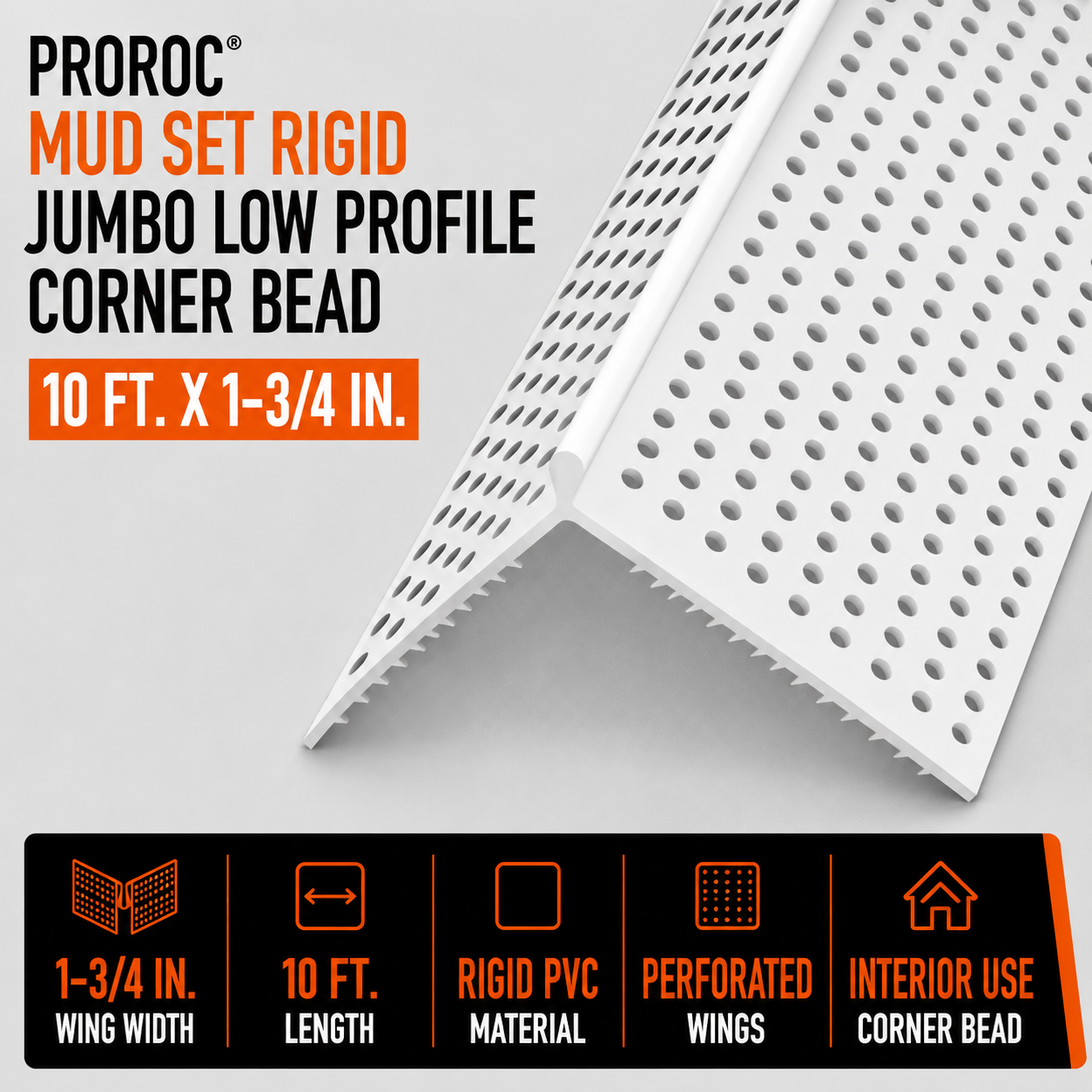 10 ft. x 1-3-4 in. Mud Set Rigid Jumbo Low Profile Corner Bead