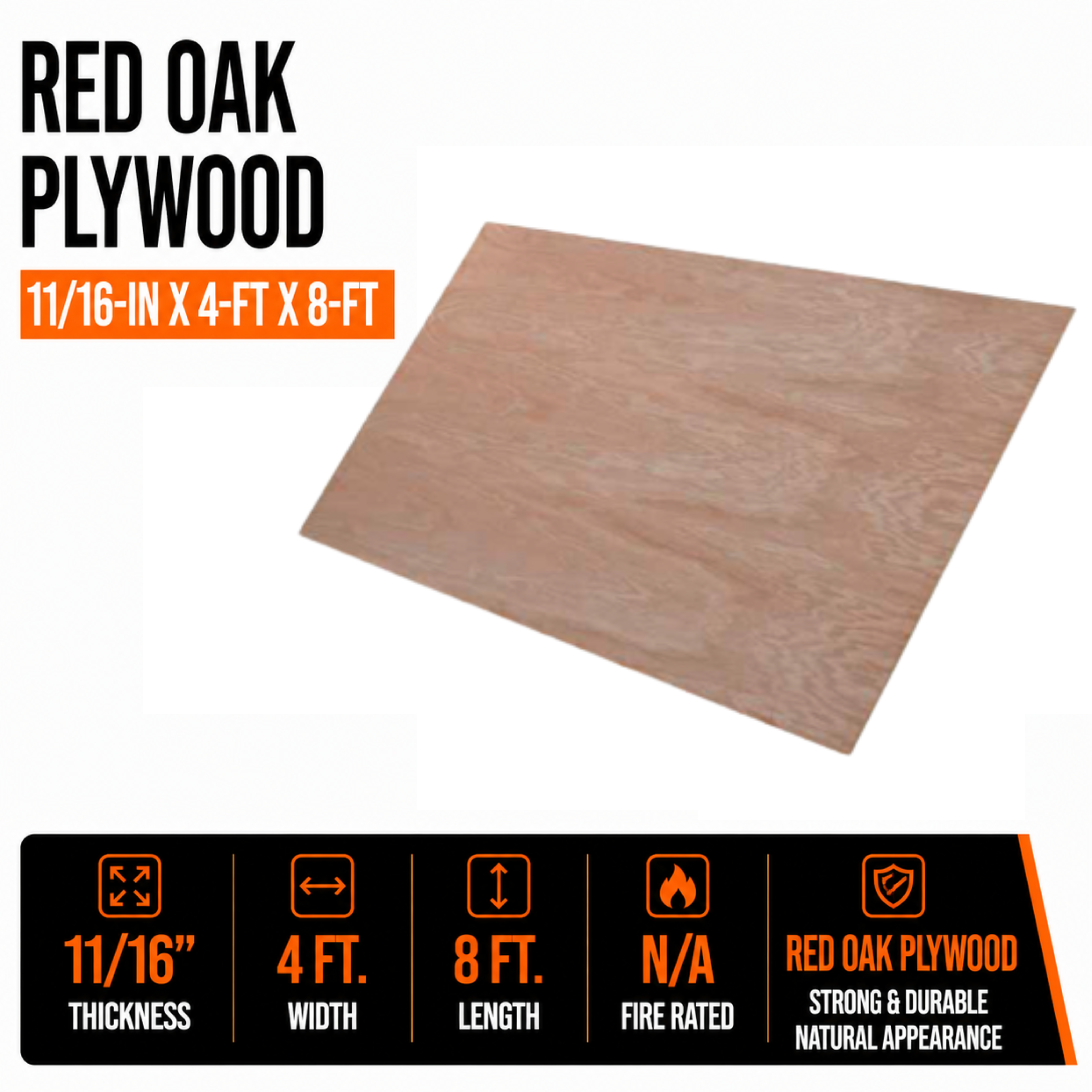 11/16-in x 4-ft x 8-ft Red Oak Plywood