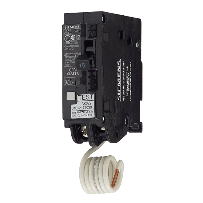 1-Pole 120 V AC GFCI Circuit Breaker - 15 A Rated