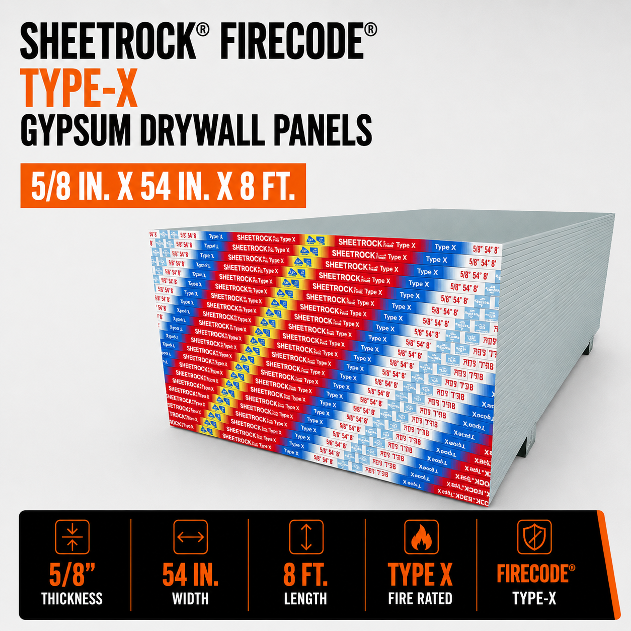5-8 in x 54 in x 8 ft Sheetrock Firecode Type-X Gypsum Drywall Panels