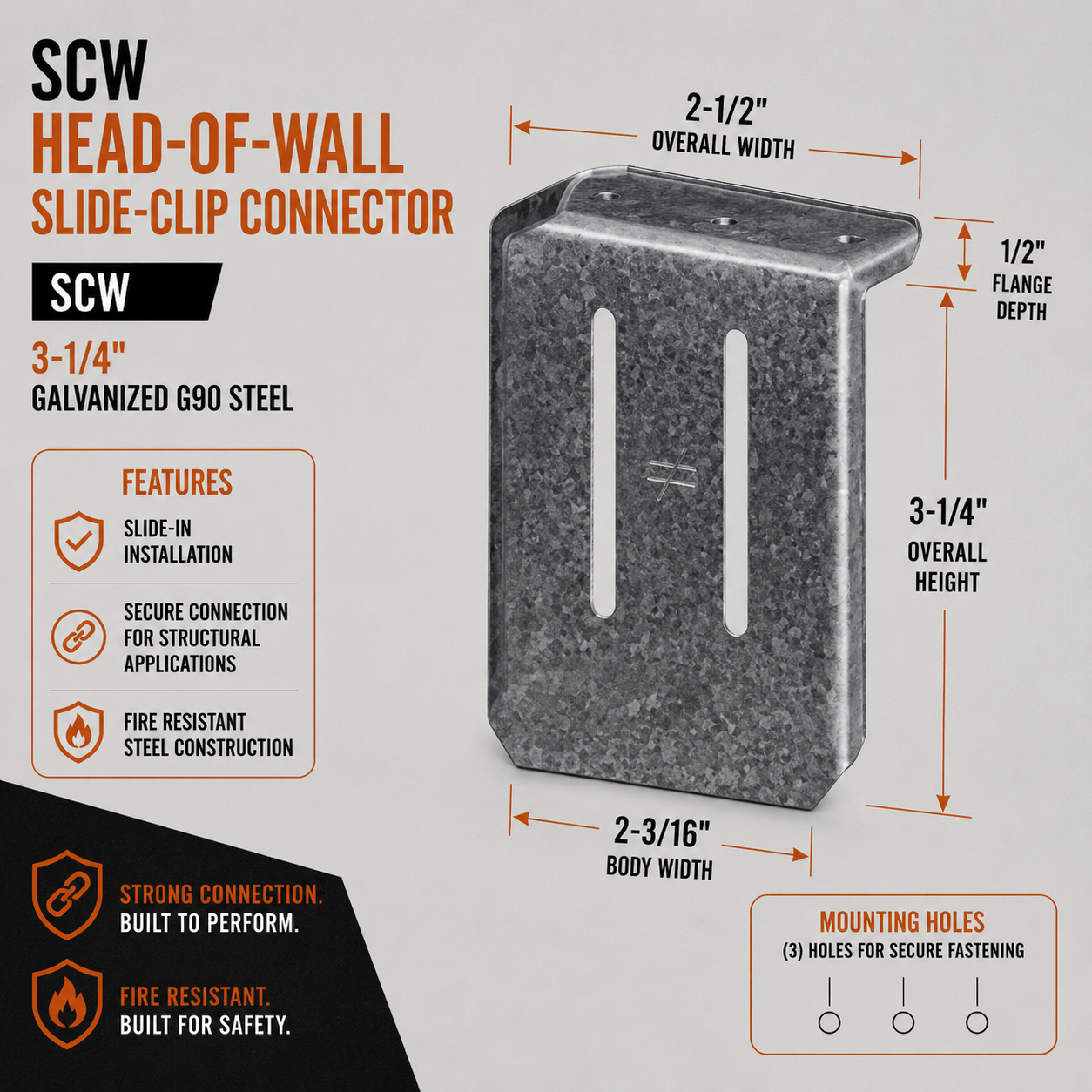 3-1/4 in. SCW Galvanized G90 Head-of-Wall Slide-Clip Connector