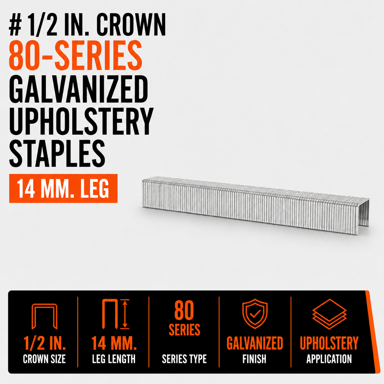 1-2 in. Crown 80-Series Galvanized Upholstery Staples, 14 mm. Leg