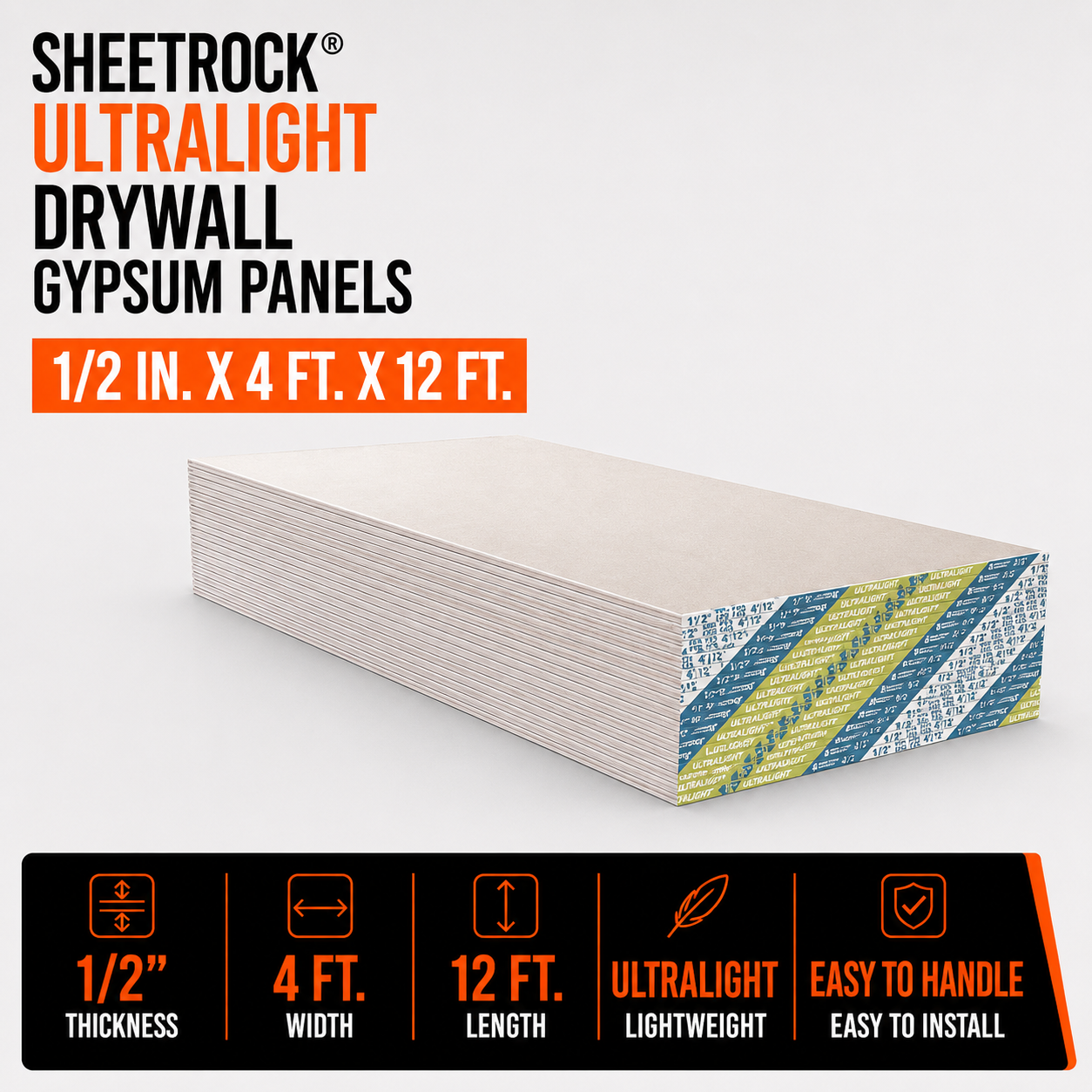1-2 in x 4 ft x 12 ft Sheetrock Ultralight Drywall Gypsum Panels