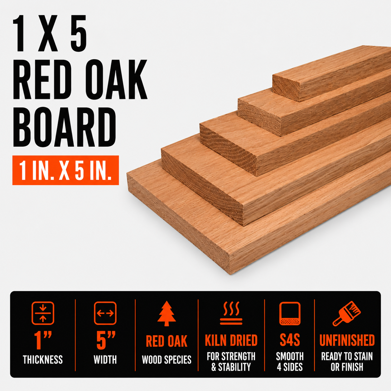 1 x 5 Red Oak Board
