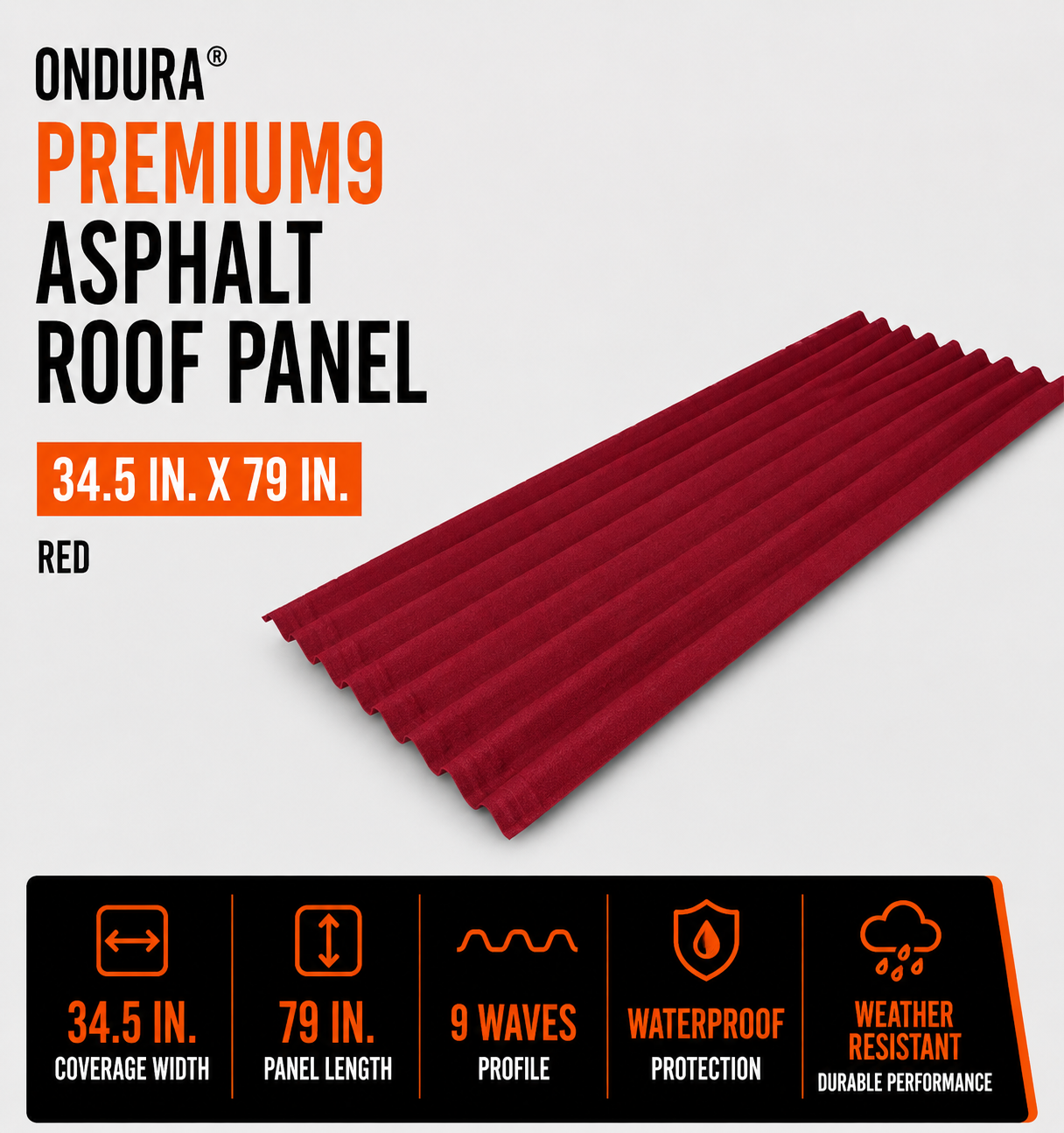 Ondura Premium9 34.5-in x 79-in Red Asphalt Roof Panel