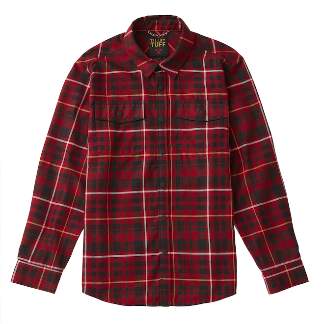 Tilley Tuff Flannel Button-Down Work Shirt for Men in Red Plaid - 3X-Large