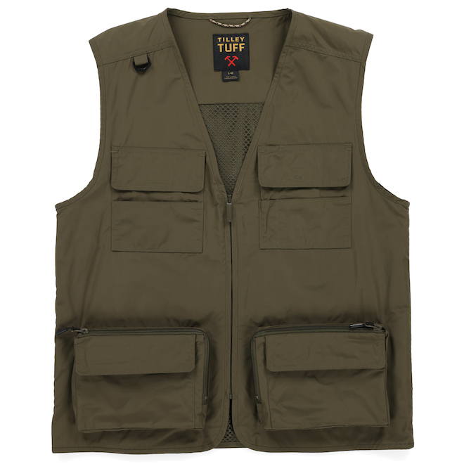 Tilley Tuff Sleeveless Utility Vest in Olive Polyester with 6 Pockets - 2X-Large