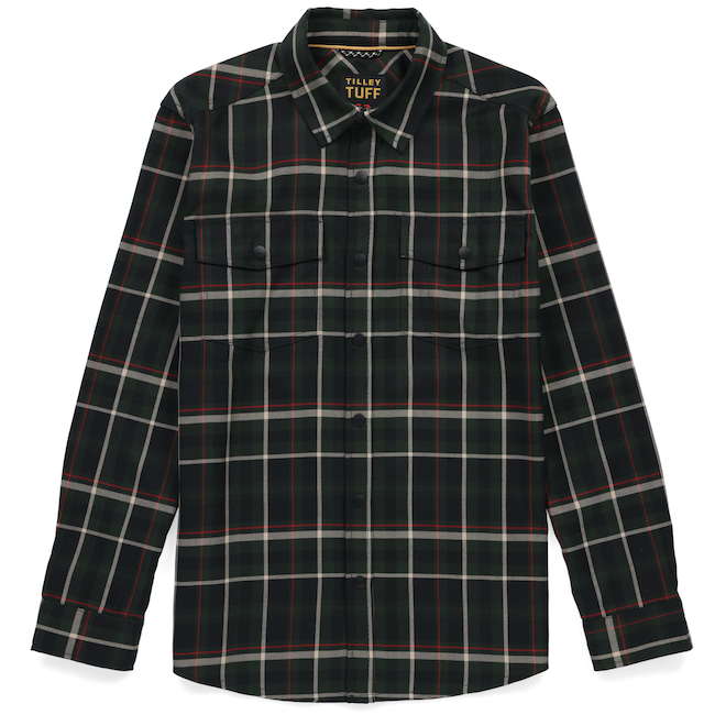 Tilley Tuff Long-Sleeve Work Shirt for Men in Plaid Dark Green Cotton - 3X-Large