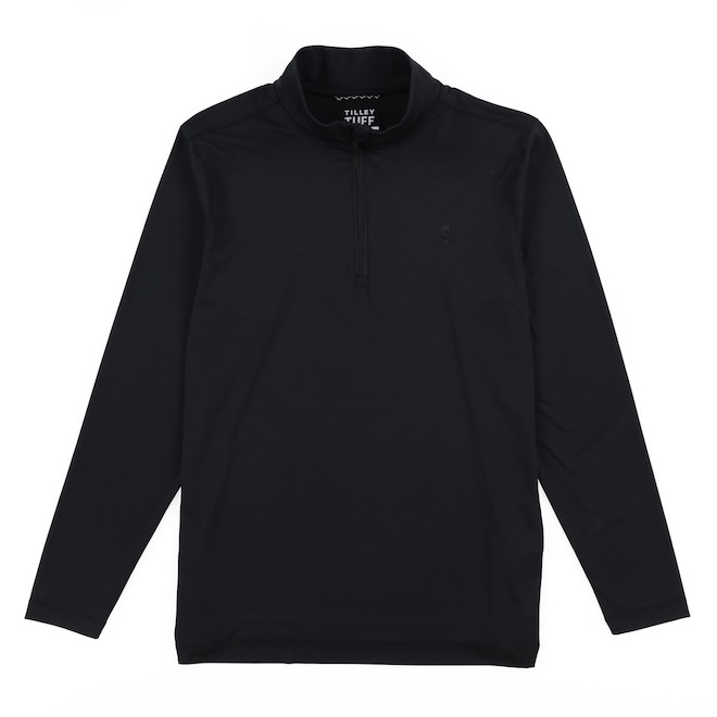 Tilley Tuff Long-Sleeve Technical Top for Men in Black Nylon with 1/4 Zip - 2X-Large
