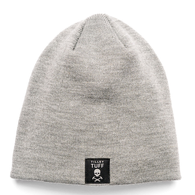 Tilley Tuff Knit Beanie for Men in Grey Mix with Reflective Logo - One Size