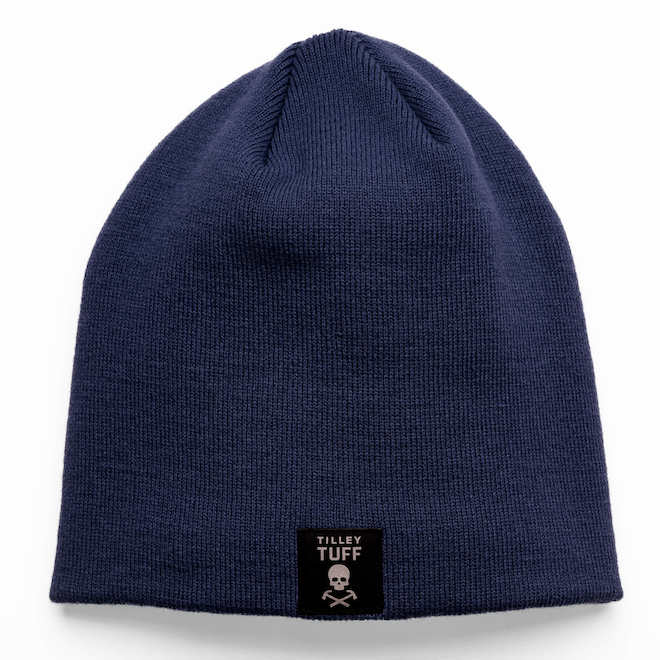 Tilley Tuff Knit Beanie for Men in Navy with Reflective Logo - One Size