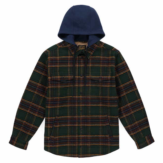 Tilley Tuff Hooded Shacket for Men in Mallard Green Lined Flannel - Small